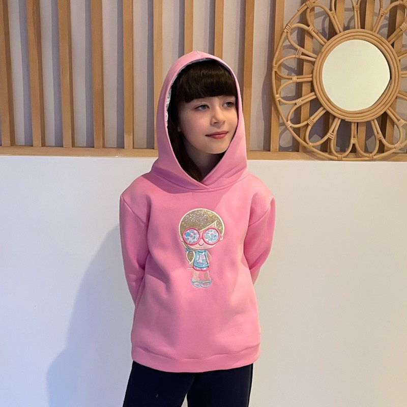 Sweat à capuche rose bonbon et liberty Betsy kiss motif "Vacancière" – Image 3