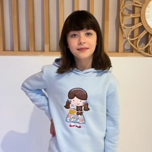 Sweat à capuche bleu ciel et liberty Periwinkle motif "Dorothy"