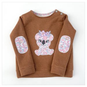 Sweat noisette pailleté et Liberty USA Betsy Blush Koala