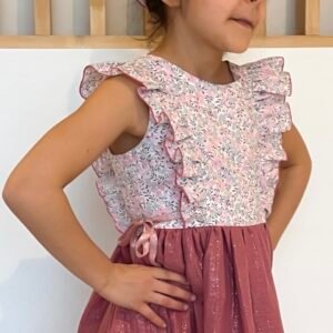Robe Serena Liberty Wiltshire Jacinthe et gaze pailletée rose foncé
