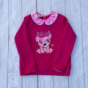 Sweat léger fushia et liberty Betsy rose rare broderie Lion girly