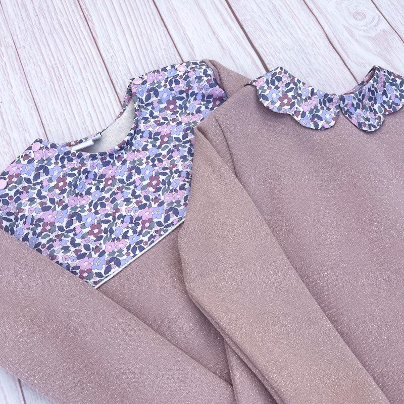 Sweat molleton rose pailleté et Liberty Betsy berry lilas