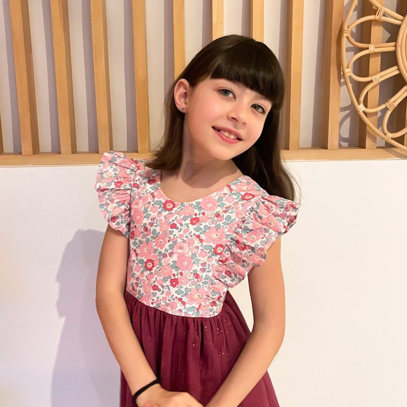 Robe Candice Liberty Betsy pétale et gaze pailletée framboise – Image 2