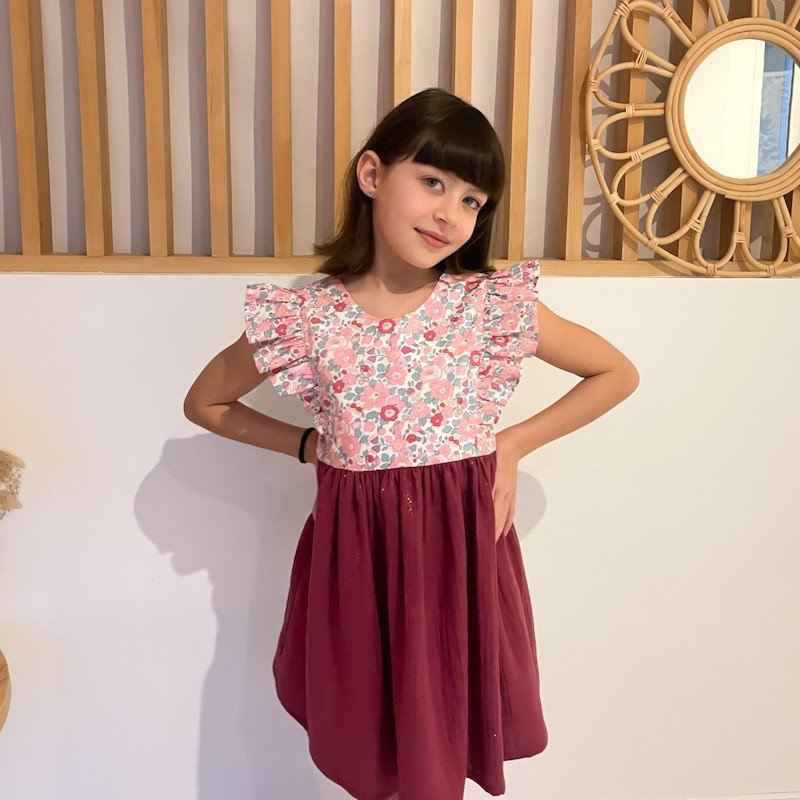 Robe Candice Liberty Betsy pétale et gaze pailletée framboise – Image 7