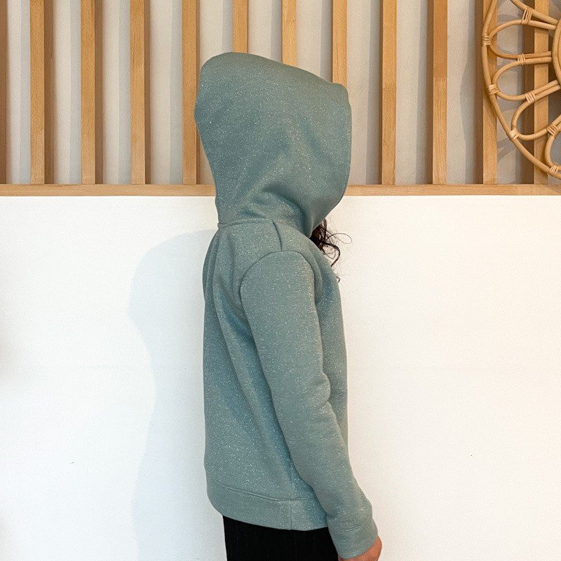 Sweat à capuche céladon pailleté et liberty Betsy berry denim motif extraterrestre – Image 4