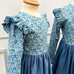 Robe Liberty Betsy berry denim et gaze bleu océan pailletée