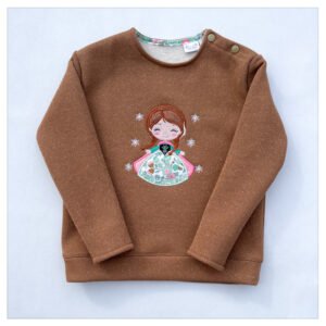 Sweat molletonné pailleté noisette et liberty Betsy seafoam broderie Anna