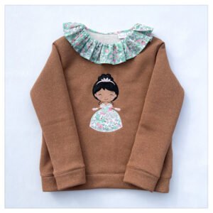 Sweat molletonné pailleté noisette et liberty Betsy seafoam broderie Tiana