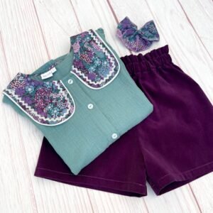 Blouse Soizic gaze pailletée et Liberty Ciara Myrtille