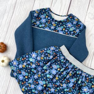 Sweat molleton bleu océan pailleté et Liberty Betsy meadow aube