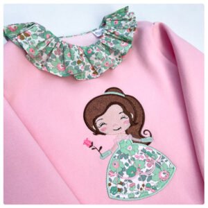 Sweat molletonné rose layette et liberty Betsy seafoam princesse Belle