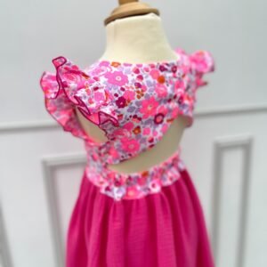 Robe Adèle liberty Betsy cassis fluo et gaze cyclamen