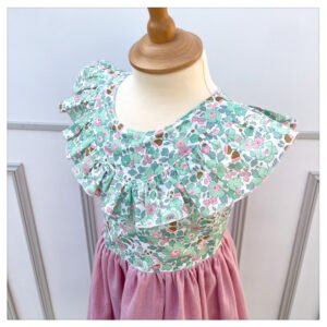 Robe Clarisse Liberty Betsy seafoam et gaze pailletée rose