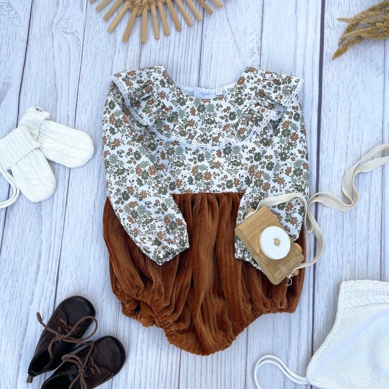 Barboteuse Clarisse velours camel et popeline liberty Capel – Image 4