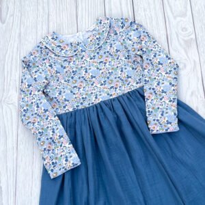 Robe Liberty Betsy denim et gaze bleu océan pailletée