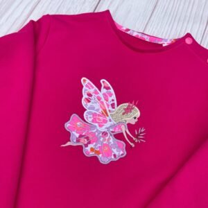 Sweat léger fushia et liberty Betsy rose rare broderie Fée