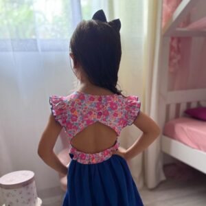 Robe Adèle liberty Betsy Malibu et gaze bleu électrique