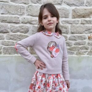Sweat molletonné pailleté latte et liberty Madeleine antique fluo broderie Jeune fille