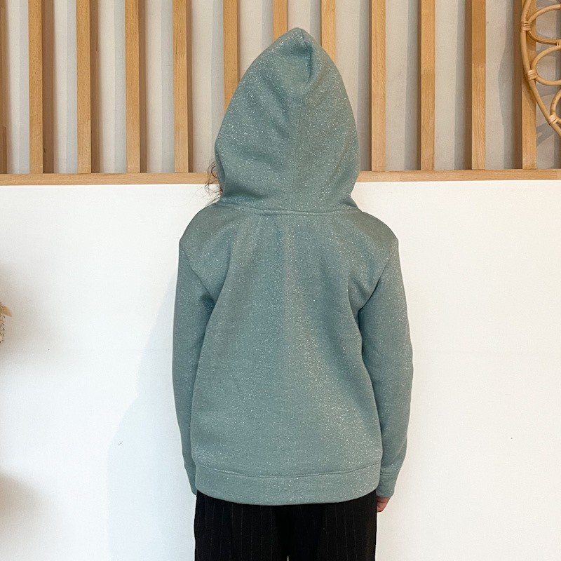 Sweat à capuche céladon pailleté et liberty Betsy berry denim motif extraterrestre – Image 5