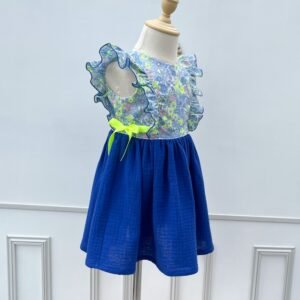 Robe Serena Liberty Margaret Annie Fluo givré et gaze bleu électrique