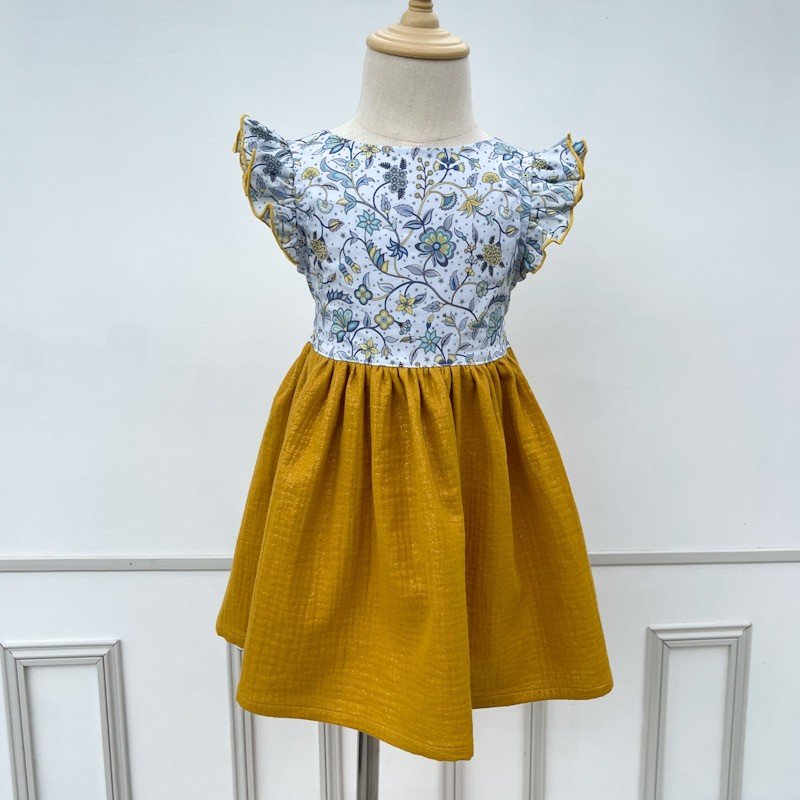 Robe Adèle liberty midnight vine et gaze pailletée moutarde – Image 5
