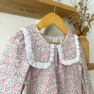 Blouse soizic 5 ans 100% popeline fleurie fluo (prototype voir mesures en description)