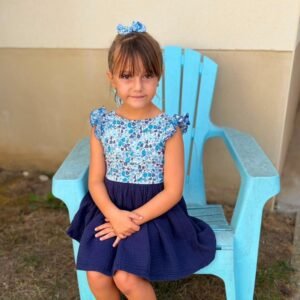 Robe Adèle liberty Poppy&Daisy santorin et gaze marine