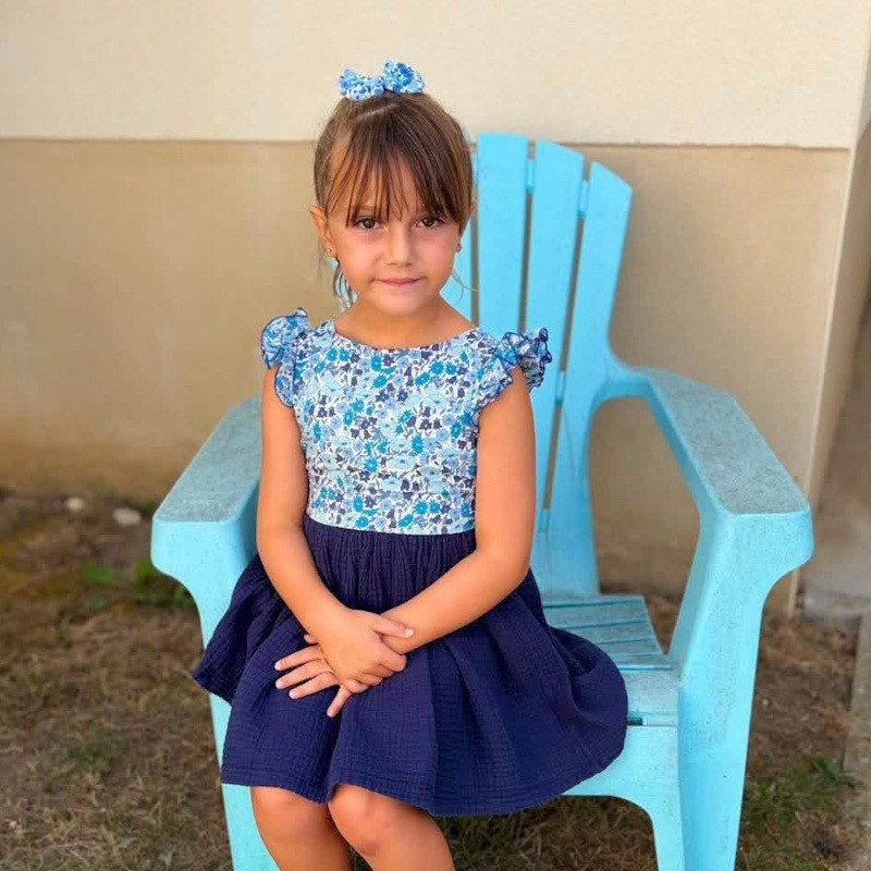 Robe Adèle liberty Poppy&Daisy santorin et gaze marine