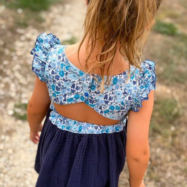 Robe Adèle liberty Poppy&Daisy santorin et gaze marine – Image 2