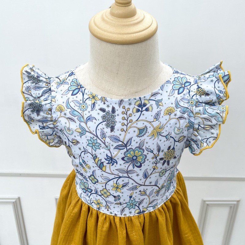 Robe Adèle liberty midnight vine et gaze pailletée moutarde – Image 7