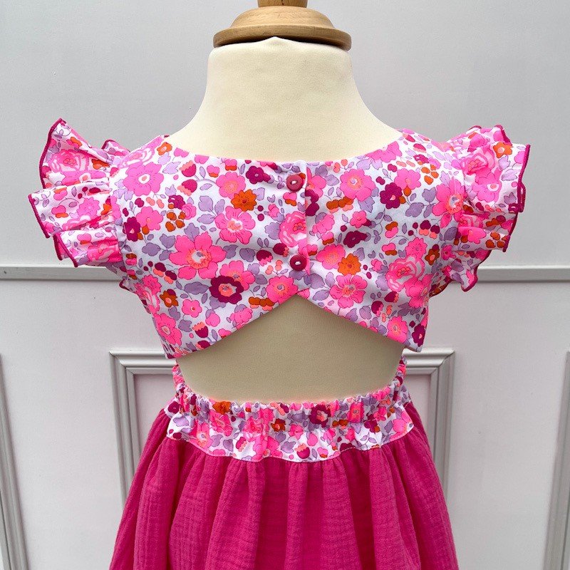 Robe Adèle liberty Betsy cassis fluo et gaze cyclamen – Image 3