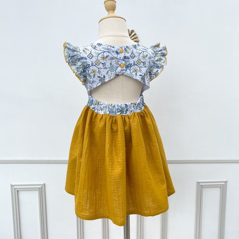 Robe Adèle liberty midnight vine et gaze pailletée moutarde – Image 3