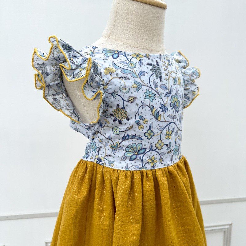 Robe Adèle liberty midnight vine et gaze pailletée moutarde – Image 2