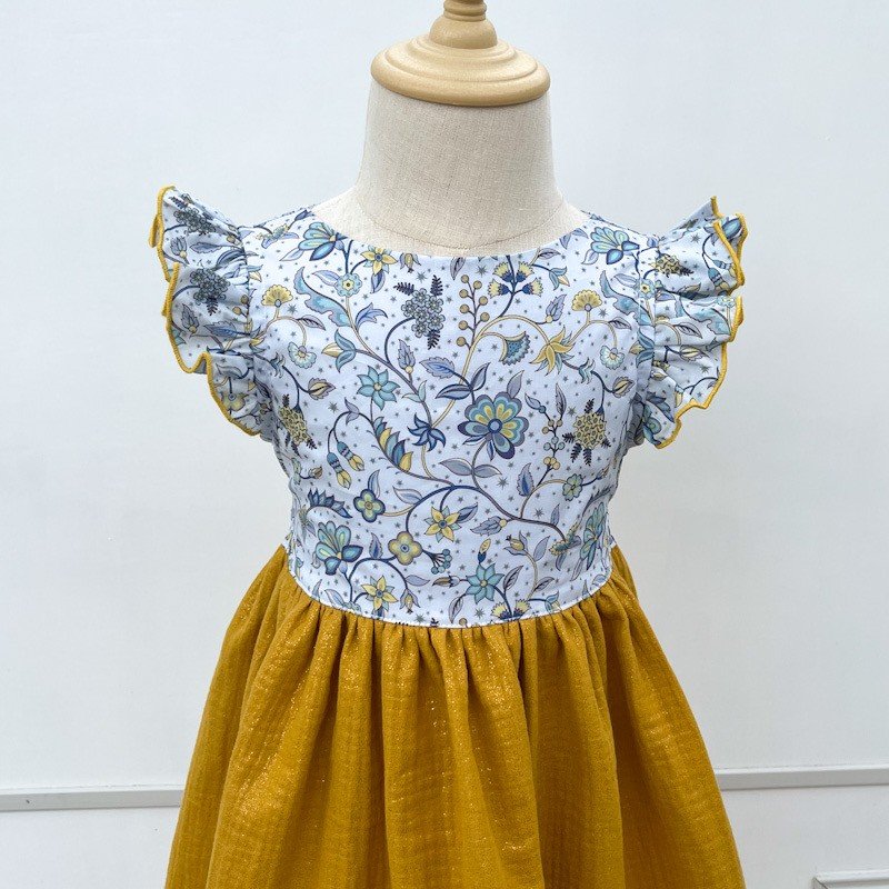 Robe Adèle liberty midnight vine et gaze pailletée moutarde – Image 4