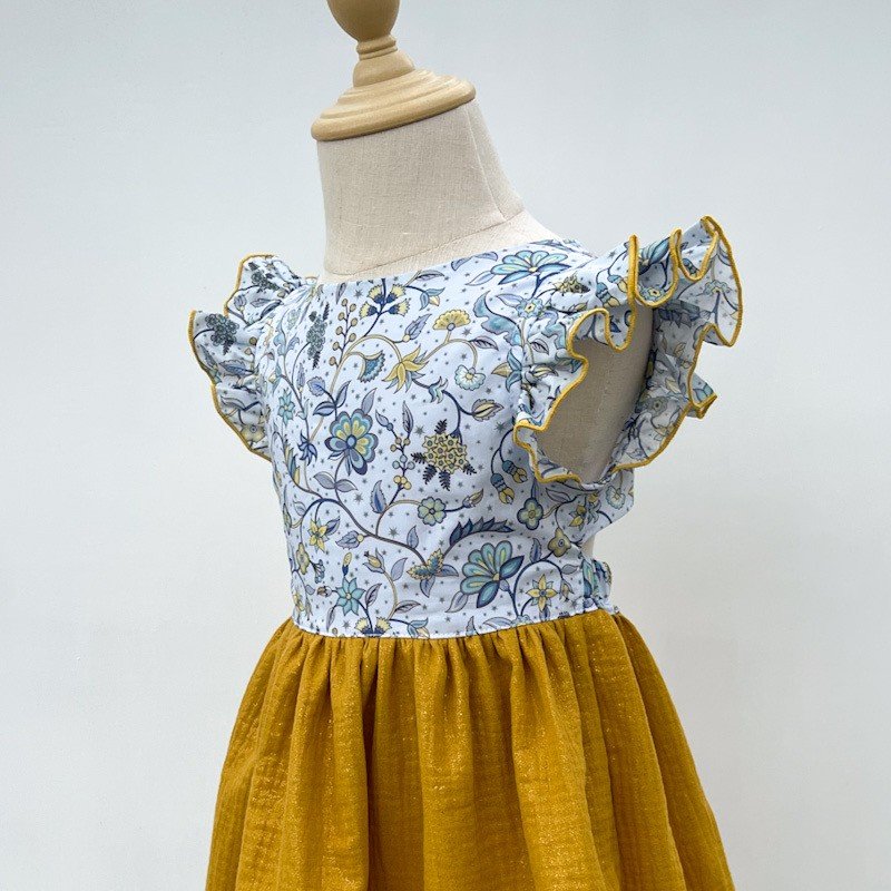 Robe Adèle liberty midnight vine et gaze pailletée moutarde – Image 6