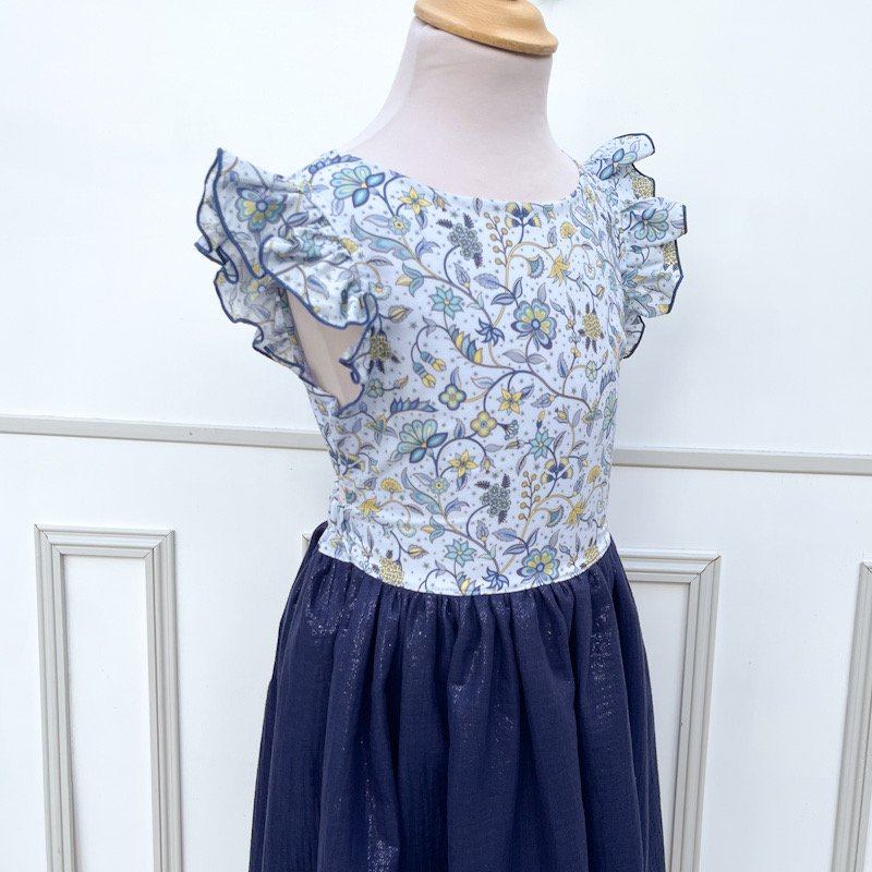 Robe Adèle liberty midnight vine et gaze pailletée bleu nuit