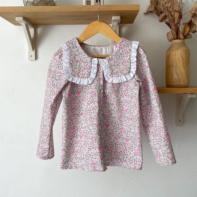 Blouse soizic 5 ans 100% popeline fleurie fluo (prototype voir mesures en description) – Image 4