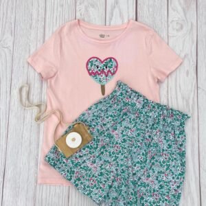 Ensemble short Liberty Wiltshire émeraude et tshirt brodé assorti 10 ans