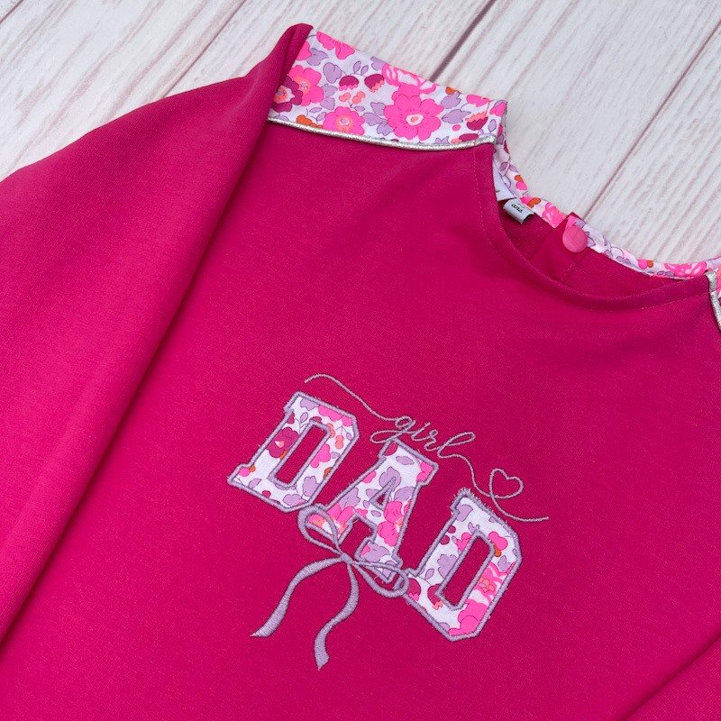 Sweat léger fushia et liberty Betsy cassis fluo broderie Girl Dad