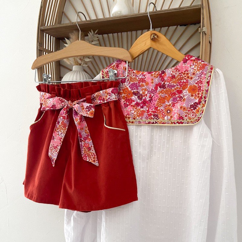 Short Azilis velours et Liberty Margaret annie hibiscus