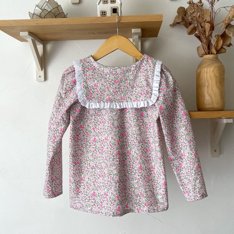 Blouse soizic 5 ans 100% popeline fleurie fluo (prototype voir mesures en description) – Image 3