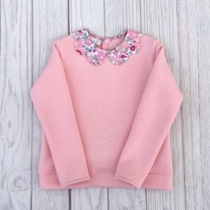 Sweat molleton rose layette et Liberty Betsy pétale irisé