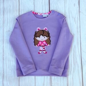 Sweat léger parme et liberty Betsy rose rare broderie Fille Kawaï