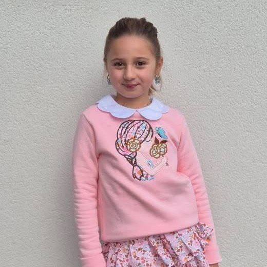 Sweat molletonné rose layette et liberty Betsy écureuil broderie Jeune fille fleurs – Image 3