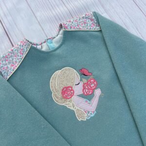 Sweat céladon pailleté et liberty Colleen's orchard fluo