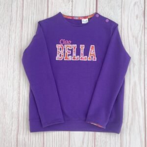 Sweat léger violet et liberty Margaret Annie Hibiscus fluo