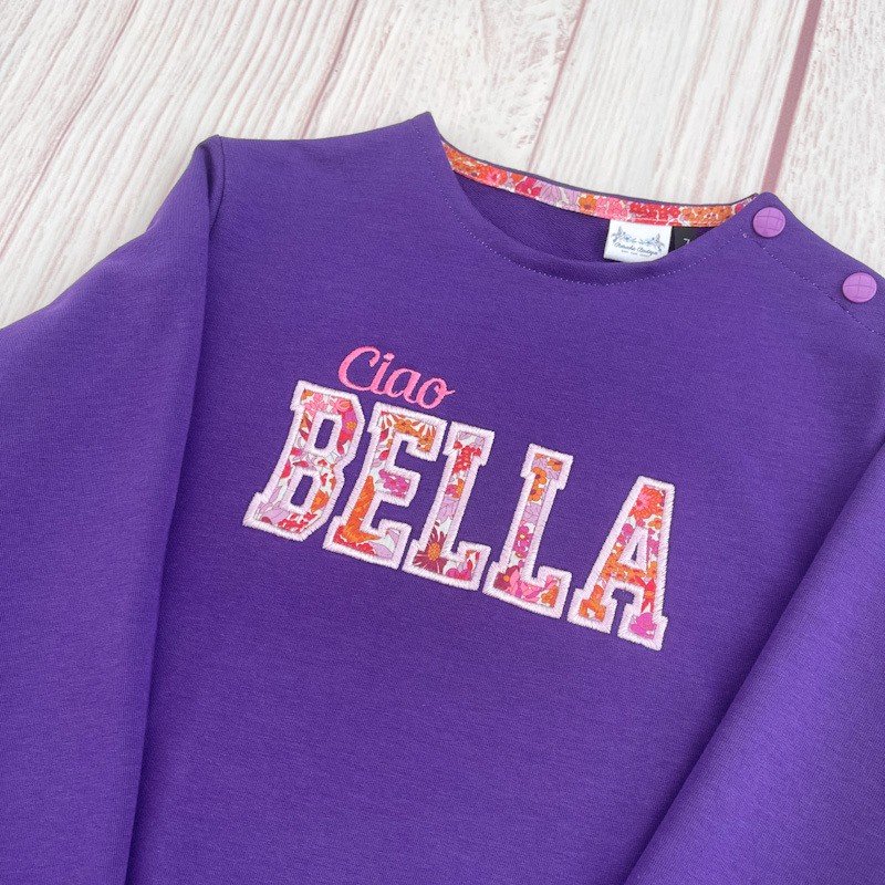 Sweat léger violet et liberty Margaret Annie Hibiscus fluo – Image 2