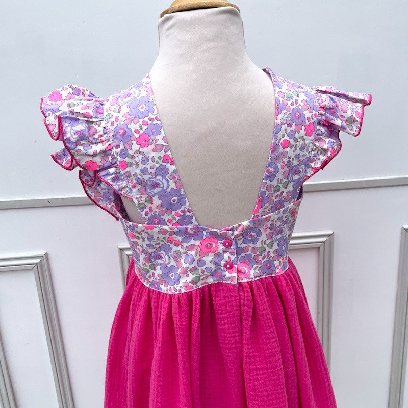 Robe Candice Liberty Betsy néon purple et gaze cyclamen