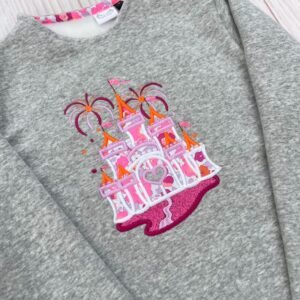 Sweat molleton gris chiné et liberty Betsy cassis fluo