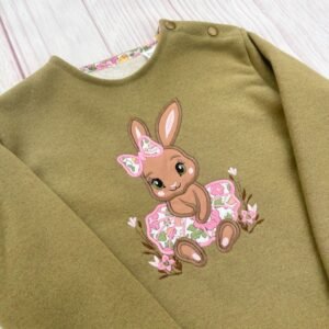 Sweat kaki pailleté et liberty Betsy pêche fluo